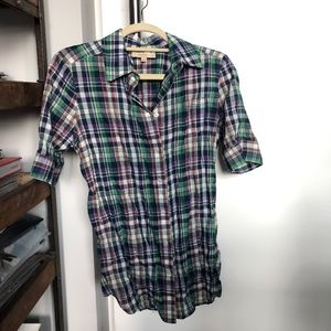 Elizabeth and James Blue and Green Plaid Shirt - S